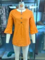 Donna Casual Tinta Unita Scollo a V Maniche Tre Quarti Volant Camicetta Top Estivo - Maglietta Foto Reale
