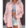 Pink knit cardigan, button down long sleeve cable knit shirt jacket for women variant. - S / Pink