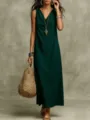 Elegant dark green sleeveless cowl neck maxi dress for women, casual summer long slip dress. - S / Dresses / Dark Green