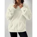 Women Casual Solid Color Long Sleeve Fleece Sweatshirt Autumn Winter Warm Pullover Top - S / Milky White