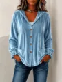 Gilet à capuche en velours bleu pour femme, haut boutonné décontracté à manches longues. - S / Bleu ciel