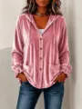 Gilet cardigan à capuche en velours rose avec boutons avant et cordon, style automne décontracté. - S / Rose