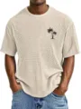 Men casual waffle short sleeve t-shirt tropical palm print loose crewneck summer top - Khaki