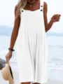 Femme blanc sans manches ample large jambe combinaison decontractee plage ete. - S / Blanc