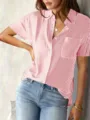 Casual women's red and white striped short sleeve button-down shirt for summer daily wear. - Burgundy