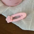 Pink flower hair clip for women, sweet acetate side clip, cute hair accessories for bangs. - Hollow Oval Floral Clip / Light Pink