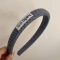 Navy blue plaid fabric hair hoop with cute hello label, stylish daily hair accessory. - Hello Fine Plaid Headband