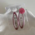 Pink metallic teardrop hair clips detail view, cute side hairpins for daily styling. - Oval Hollow BB Clip / 2 Pieces (6.6cm) / Pink