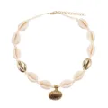 Collana choker con conchiglie naturali fatta a mano stile boho con ciondolo oro. - Beige