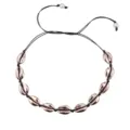 Boho rose gold cowrie shell choker necklace with adjustable cord and pearl tips main view. - Black Pattern