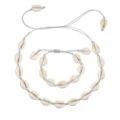 Ensemble de collier et bracelet en coquillage naturel style boheme plage pour femmes. - Gris (Avec Nœud)
