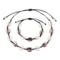 Set collana e bracciale intrecciati in corda con conchiglie di cowrie stile boho - Corda Nera Conchiglia Oro Rosa