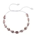 Rose gold shell necklace bohemian choker adjustable braided cord beach jewelry accessory - Gray Line