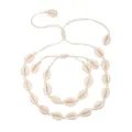 Ensemble de bijoux en coquillage tissé hawaïen collier et bracelet artisanal style plage - Beige (Style Ajustable)