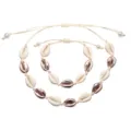 Set collana bracciale intrecciato con conchiglie regolabile stile spiaggia boho - Corda Beige Conchiglia Oro Rosa