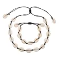 Ensemble de collier et bracelet en coquillage cauri tissé fait main style hawaïen. - Noir (Style Ajustable)