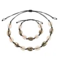 Set collana bracciale con conchiglie cauri boho, gioielli da spiaggia con corda nera - Corda Nera Conchiglia Oro