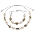 Set bracciale e collana in conchiglie intrecciate con cordino grigio regolabile. - Cordino Gris Conchiglia Dorata