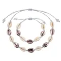 Set bracciale collana con conchiglie intrecciate boho regolabile accessori gioielli mare - Cordino Gris Conchiglia Oro Rosa