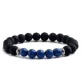 Schwarzer Lavastein und blauer Türkis Perlen Armband mit Silber Abstandshalter Energie. - Dunkelblauer Türkis