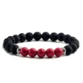 Schwarzer Lavastein Und Roter Türkis Perlen Armband Für Herren Yoga Energie Schmuck - Roter Kiefernstein