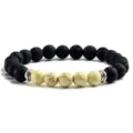 Schwarze Lavastein und rissige Türkis Perlen Armband mit Silber Abstandshalter für Herren - Gelber Türkis