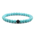 Bracciale di perline turchesi boho con pietra centrale nera opaca per uomo donna e coppie - Turchese Blu Nero Opaco