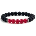 Vulkanstein und Rote Perlen Armband, Schwarzer Lavastein Perlenarmband, Energie Schmuck - Karneol