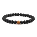 Matte black beaded bracelet with single accent stone, fashion couple jewelry accessory. - Matte Black Tiger Eye