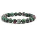 Bracciale di Perle in Zoisite Rosso Verde Facettato Corda Elastica Gioiello Pietra Variante - Rubino Zoisite