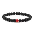 Matte black stone beaded bracelet with red center bead, bohemian couple fashion jewelry. - Matte Black Red Turquoise