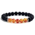 Vulkanstein und Bernstein Perlen Armband, farbiger Edelstein Stretch Armschmuck, Modeschmuck. - Kunstbernstein