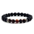 Natürlicher Lavastein und Tigerauge Perlenarmband mit Silberabstandshaltern für Damen. - Tigerauge