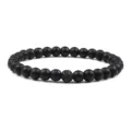 Matte black beaded bracelet with lava stone center bead, casual bohemian couple jewelry. - Matte Black Lava Stone