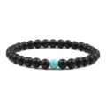 Braccialetto di perline nero opaco con singolo accento di pietra turchese gioiello minimalista. - Nero Opaco Turchese Blu