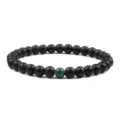 Bracciale di perle nero opaco con pietra centrale a strisce verdi, gioiello unisex minimal. - Nero Opaco Malachite