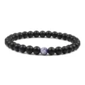 Bracciale di perle nero opaco con perla blu centrale, stile boho gioielli elastici di coppia. - Nero Opaco Punto Blu