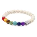 Howlite 7 Chakra Buddha Head Beaded Bracelet Natural Stone Yoga Energy Bangle for Adults - Yellow Vein Stone