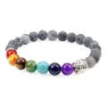 Natural Chakra Stone Buddha Head Beaded Bracelet Yoga Energy Bracelet Main Product View - Black Weathered Stone
