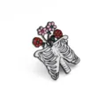 Broche épingle en émail cage thoracique squelette vintage, insigne gothique floral créatif. - Fleur