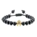 Stijlvolle Heren Zwarte Kralen Armband met Gouden Spartaanse Helm Verstelbaar Sieraden - Mat Zwart Goud