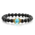 Vulkanstein Perlenarmband mit blauem Perle und goldener Kronen Legierung für Damen und Herren - Blau