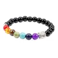 7 Chakra Lava Stone Buddha Head Beaded Bracelet Natural Stone Yoga Energy Jewelry Variant - Glossy Black