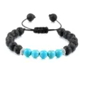 Natuurlijke lavasteen en turkoois kralen armband met verstelbaar gevlochten touw voor yoga dagelijks. - Gele Nerf Blauw Turkoois