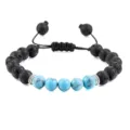 Lava steen en turquoise kraal verstelbare gevlochten armband yoga sieraden voor dames en heren - Zwarte Nerf Blauw Turkoois