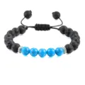 Natuurlijke turkoois en zwarte lavasteen gevlochten verstelbare armband voor yoga meditatie. - Zwarte Nerf Donkerblauw Turkoois