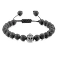 Heren Zwarte Lavasteen Kraal Armband met Zilveren Spartaanse Helm Bedel Sieraden - Vulkanisch Gesteente Geweergrijs