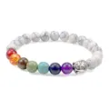 Natural white howlite stone chakra beaded bracelet with Buddha head charm for yoga meditation. - Black Line Howlite