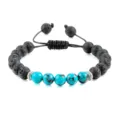 Verstelbare lava steen en turkoois kralen armband voor yoga en dagelijks gebruik. - Blauw Zwarte Turkoois