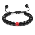 8mm zwarte steen kralen armband met rood accent, verstelbaar yoga touw armbandje - Glanzend Zwart En Rood Turkoois